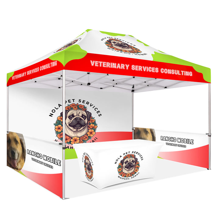 Custom Printed Canopy Tent with Full Back Wall, Half Side Walls & Table Cover