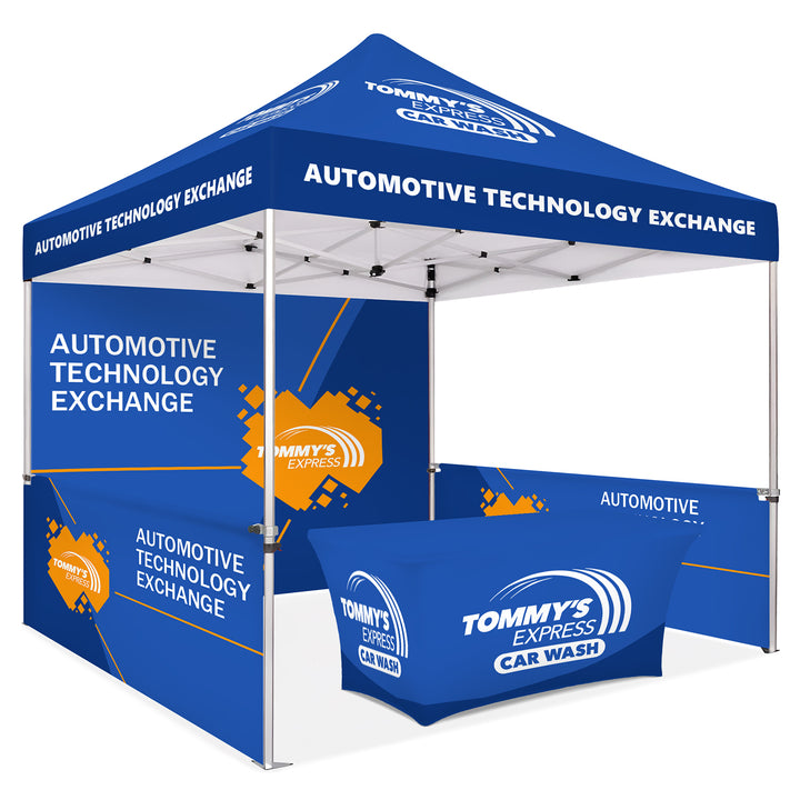 Custom Printed Canopy Tent with Full Back Wall, Half Side Walls & Table Cover