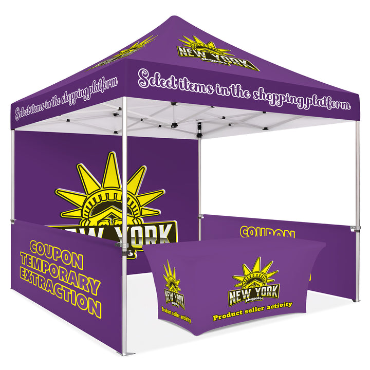 Custom Printed Canopy Tent with Full Back Wall, Half Side Walls & Table Cover