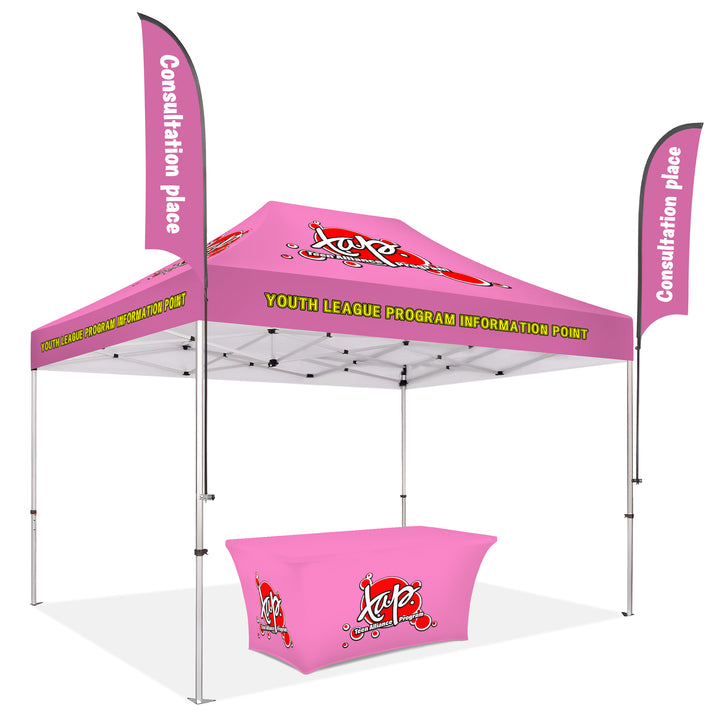 Custom Printed Canopy Tent with Feather Flags & Table Cover
