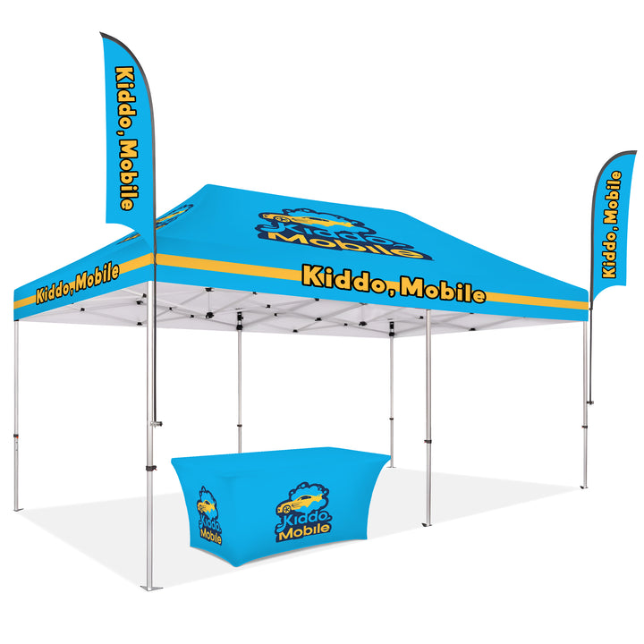 Custom Printed Canopy Tent with Feather Flags & Table Cover