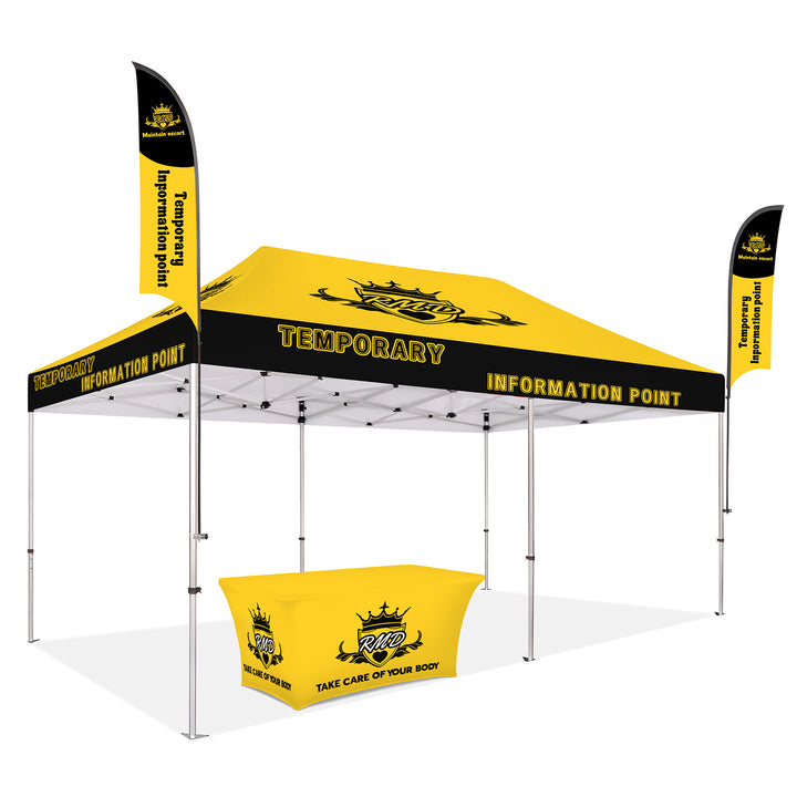Custom Printed Canopy Tent with Feather Flags & Table Cover
