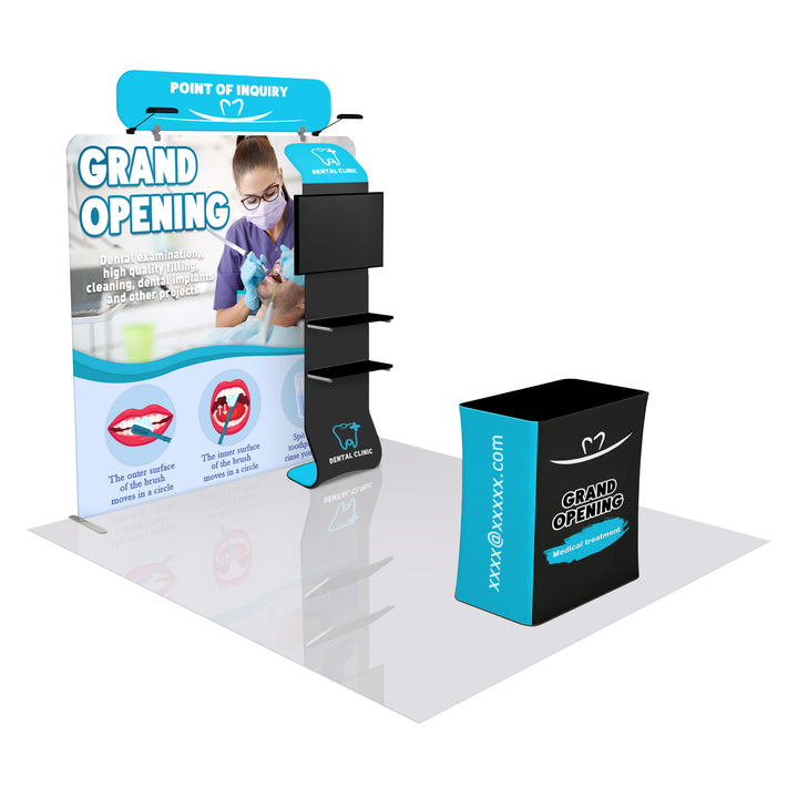 8FT Custom Trade Show Display with Waterfall Shelving