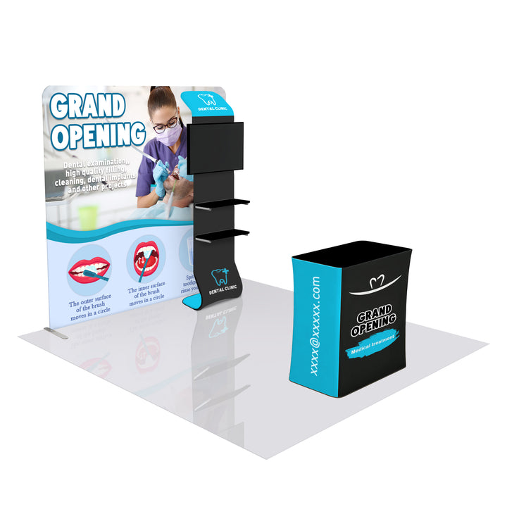 8FT Custom Trade Show Display with Waterfall Shelving