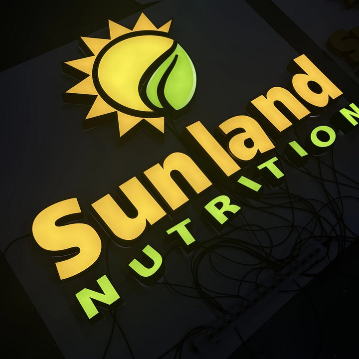 Customizable Front-Lit 3D Acrylic Logo Sign - Double-Sided Illuminated Advertising Sign for Business, Storefront, and Outdoor Use