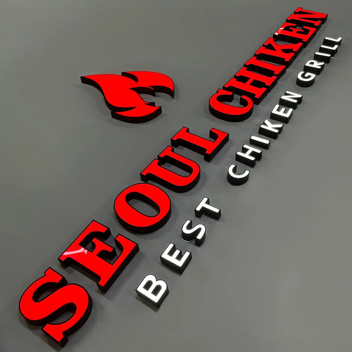 Customizable Front-Lit 3D Acrylic Logo Sign - Double-Sided Illuminated Advertising Sign for Business, Storefront, and Outdoor Use