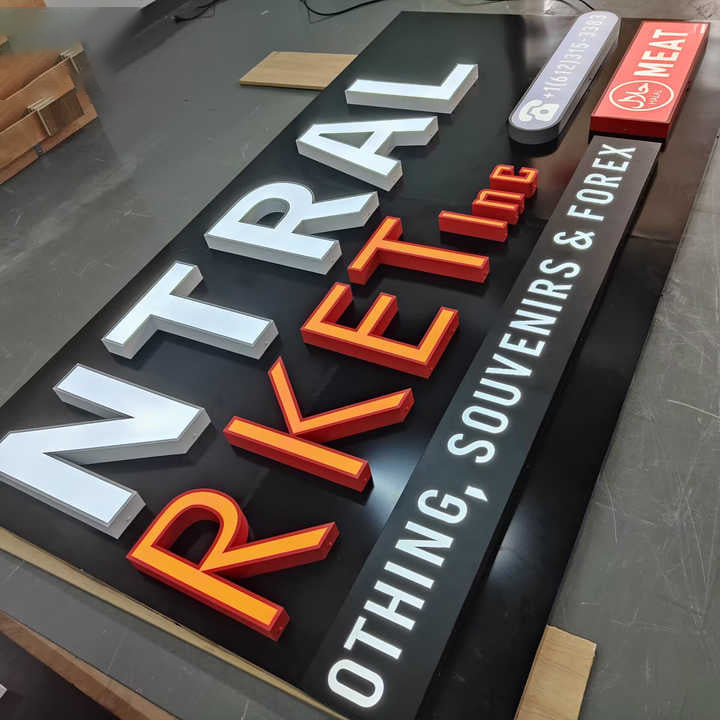 Customizable Front-Lit 3D Acrylic Logo Sign - Double-Sided Illuminated Advertising Sign for Business, Storefront, and Outdoor Use