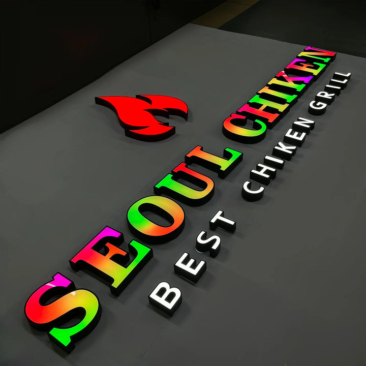 Custom Double-Sided 3D Acrylic Logo Sign - Front-Lit LED Business Sign for Storefronts